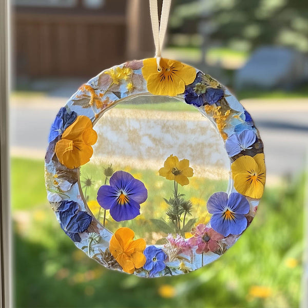 a sun catcher made of flowers