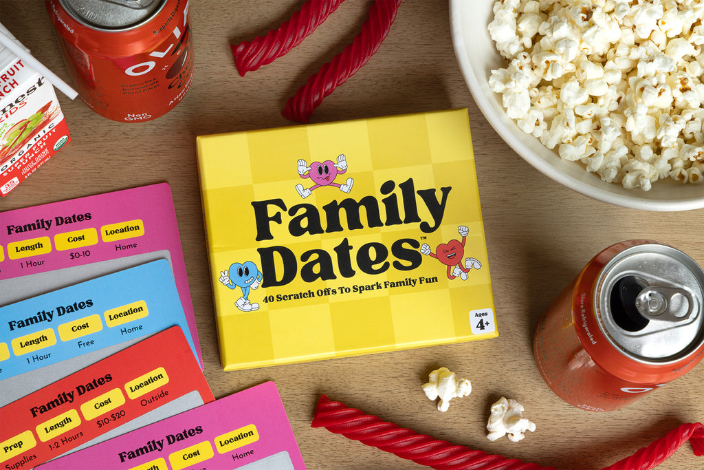 birdseye view of Happy Duo's Family Dates on a table full of snacks